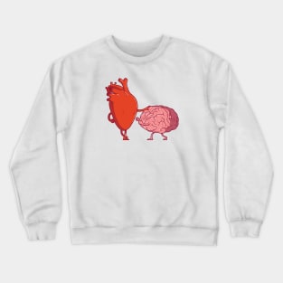Head vs Heart // Funny Heart versus Brain Cartoon Crewneck Sweatshirt
